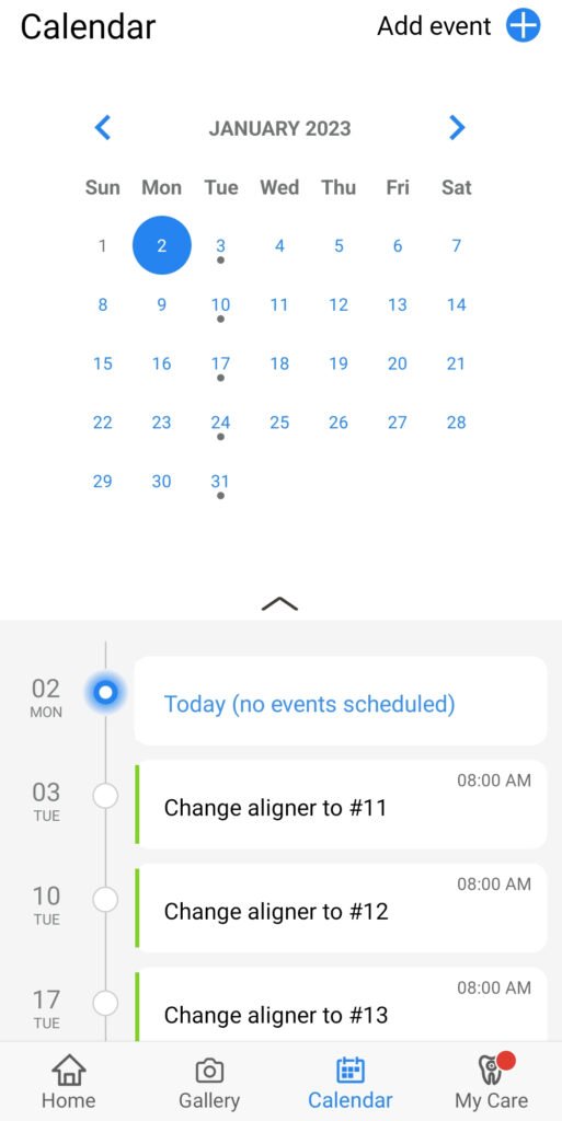 naptár nézet invisalign app